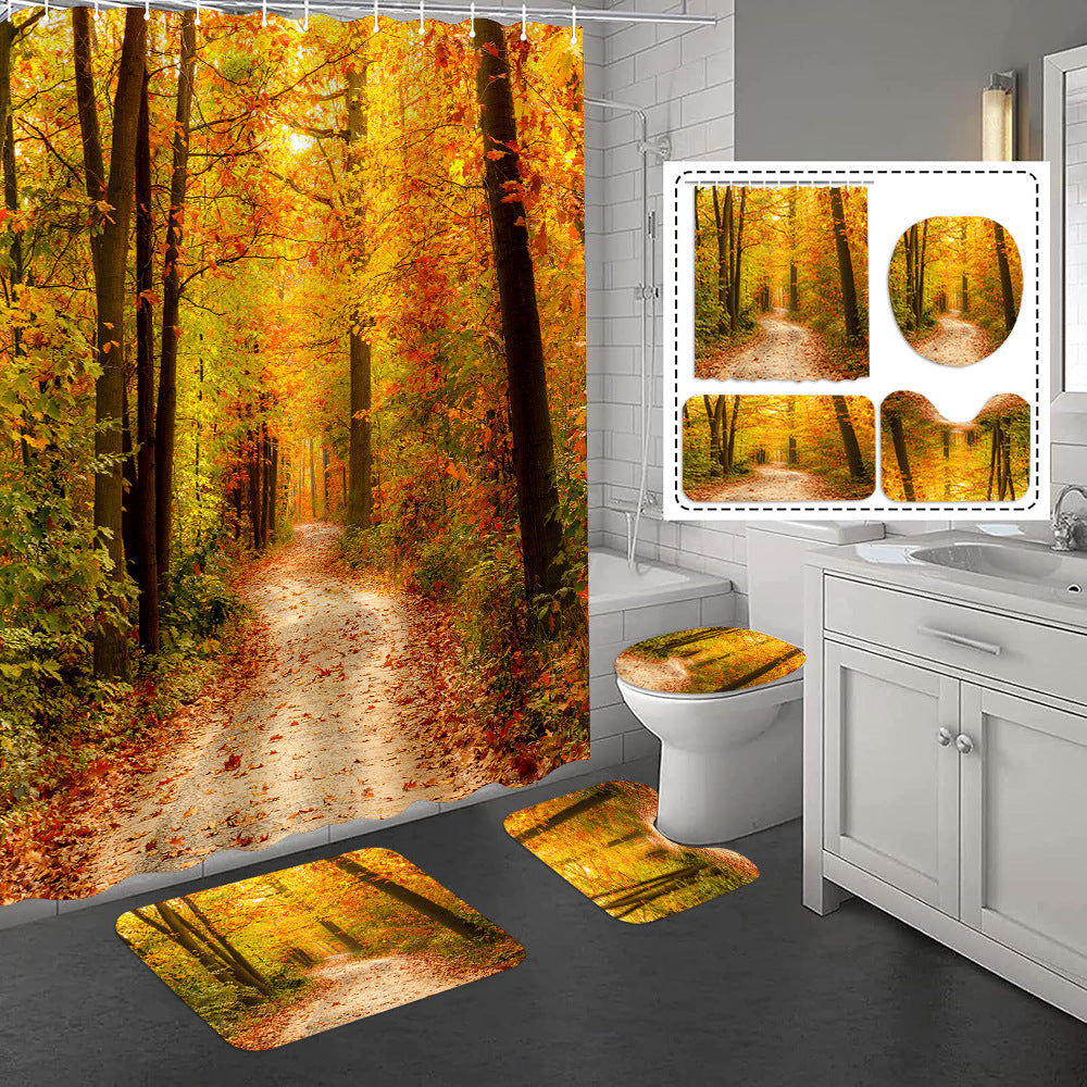 YL-37393 3D HD digital printed polyester waterproof and mildew-proof shower curtain set