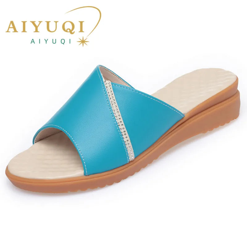 AIYUQI Women Sandals Slippers Summer Genuine Leather Non-slip Women Slides Thick Bottom Large Size Women Sandals