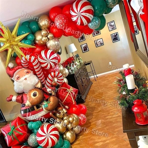 Christmas Decorations Balloons Arch Red White Metallic Silver Candy Cane Foil Globos Balloon Garland for Year Party Decoration 220927