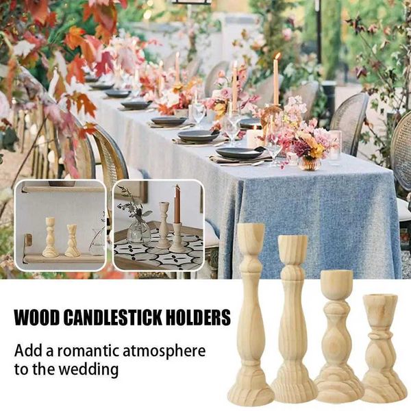 Wood Candlestick Holders Retro Unpainted Wood Classic Holder Home Stick Creative DIY Candles Craft Decoration Wedding A3M7 Y240823