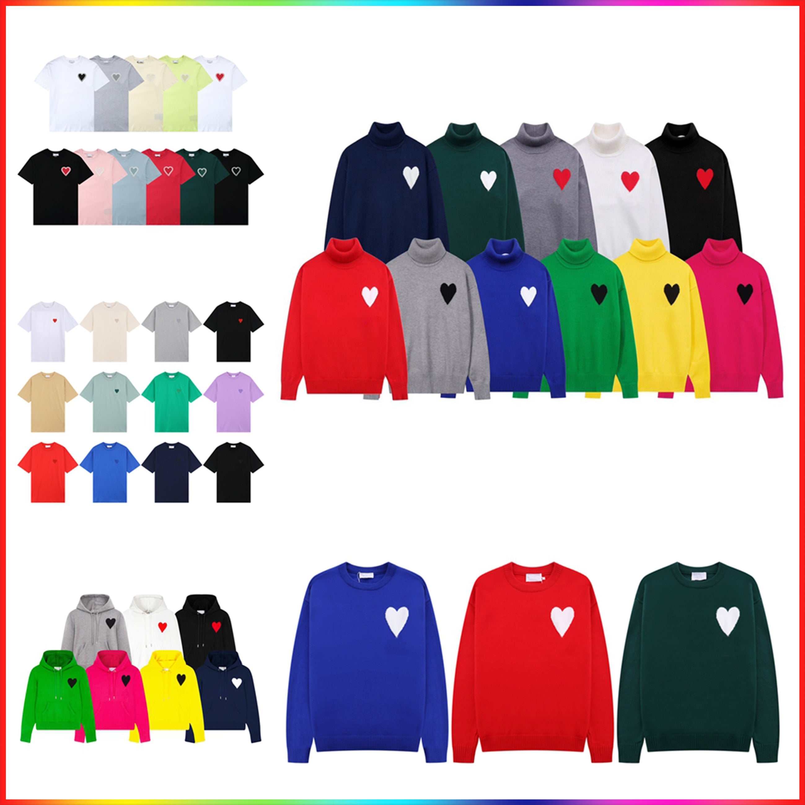 5A Designer T-shirt A Heart T-shirt Mens Neck Striped Fashion Long Sleeve Women Letter Designer shorts 2025 Embroidery High End Jacquard knitting Sw