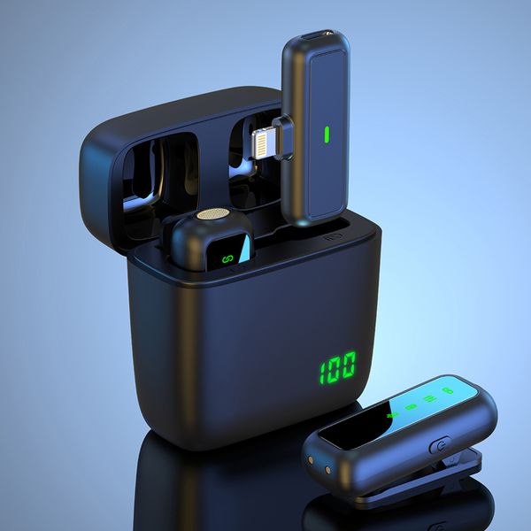 Wireless Mini Lavalier Lapel Microphone for iPhone,iPad for Cordless Double Mics Plug and Pick-up 2.4G Ultra-Low Delay Built-in Noise Reduct