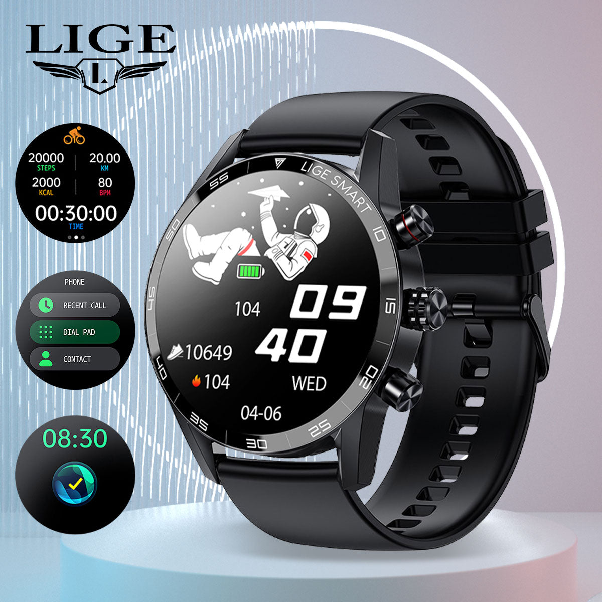 LIGE Business Men&#039;s Bluetooth Smart Call Watch, Step Counting, Heart Rate, Blood Pressure, Health Monitoring, Waterproof Multi functional Watch