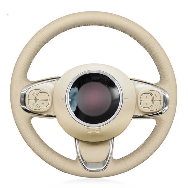 Steering Wheel Covers Beige Artificial Leather Hand-stitched Car Steering Wheel Cover For Fiat 500 2015-2021 500C 2016 2017 2018 2019 2020 2