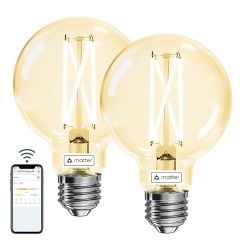 AiDot Linkind G25 Matter Smart Light Bulbs Work with Apple Home-Siri-Google Home-Alexa-SmartThings - 2 Packs