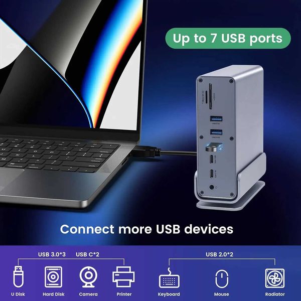 Other Computer Accessories USB C docking station 16 in 1 USB C hub multi port adapter with dual 4K HDMI display port 100W PD audio SD TF Eth
