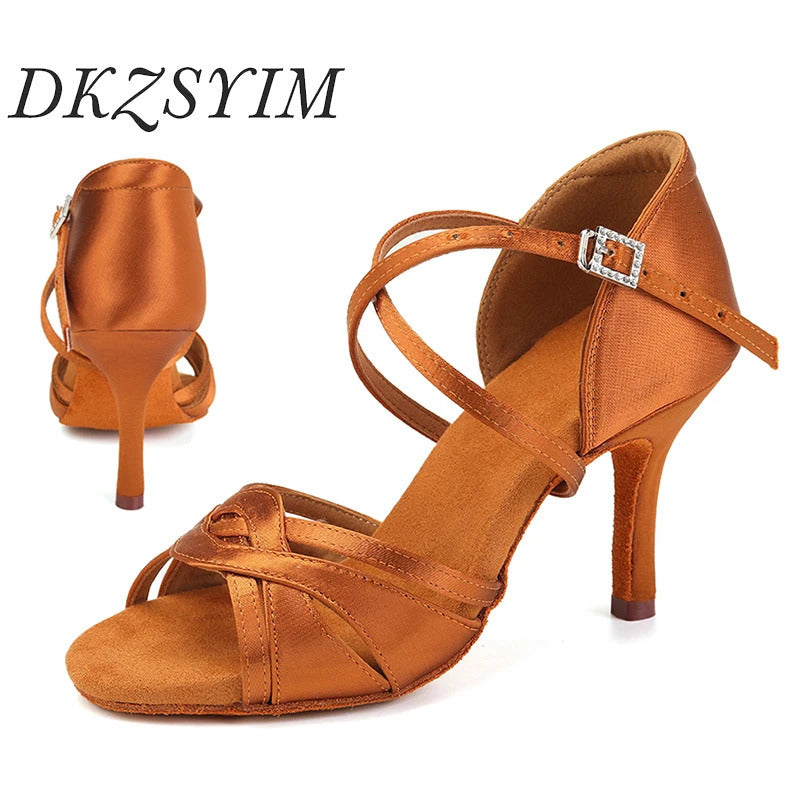 DKZSYIM Latin Dance Shoes Womens Hall Tango Dance Shoes Suede Sole Silk Party Salsa Dance Shoes Womens Sandals 240710