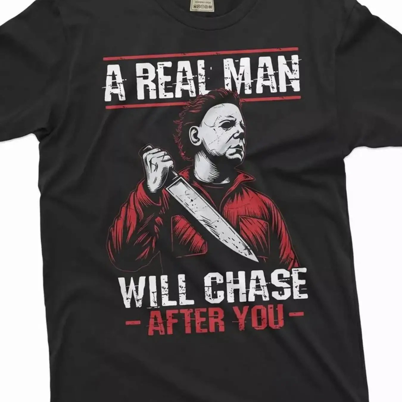 TEMU Men's Horror Movie Killer Graphic T-shirt - & With "a Real For You" Slogan - Heavy Metal Font & Hockey Mask Print - 100% Cotton Crew Neck Casual