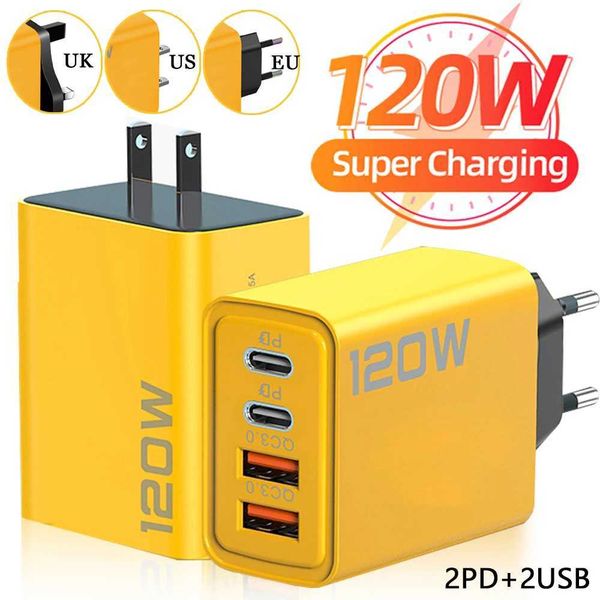 Fast Charging 120W 4 Ports Mobile Phone Charger QC USB Type C Chargers Dual PD 3.0 Wall Adapter EU US Plug for IPhone15 xm Y240830