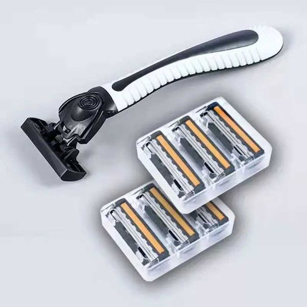 Razors Blades (1Holder+4 Blades+1Box) 3Layers Shaving Razor Shaver Men Safety Razor Travel Set Sharp Stainless Steel Blades G240906