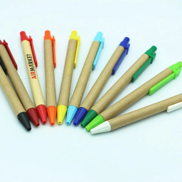 wholesale Promotional Students Ballpoint Pens Eco-Friendly Paper Ballpoint Pens Custom Logo School Supplies Stationery Plastic Clip Pens