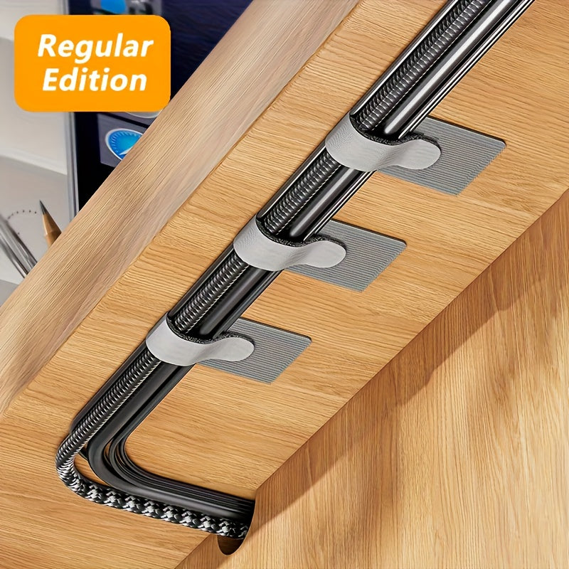 TEMU 20pcs Self-adhesive Nylon Cable Clips - Heavy Duty Under Desk & Wall Wire Organizers, No Drill Cord Holders For Home Office, Flexible Cord