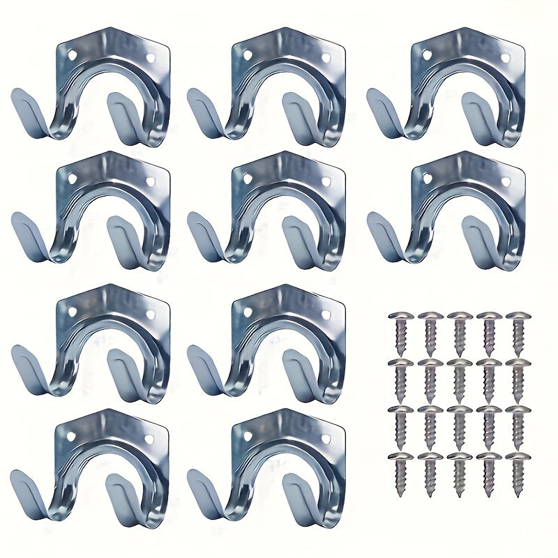 TEMU 10pcs Heavy Duty Metal Wall Mount Tool Rack Set, 10 Hangers And 20 Screws, Organization, Garden Tool Storage Organizer, Metal Material