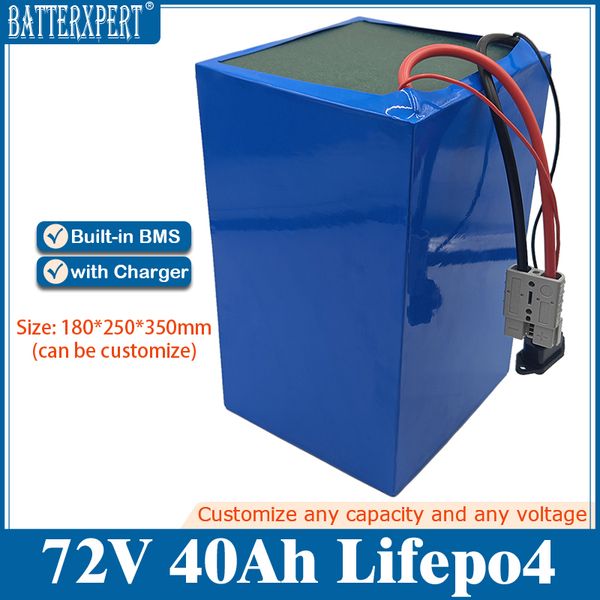 Lithium 72V 60AH LIFEPO4 LIFEPO4 Bateria BMS 24S 76,8V Ciclo de profundidade para 5000W 3500W Motocicleta de scooter de bicicleta + 10A carr