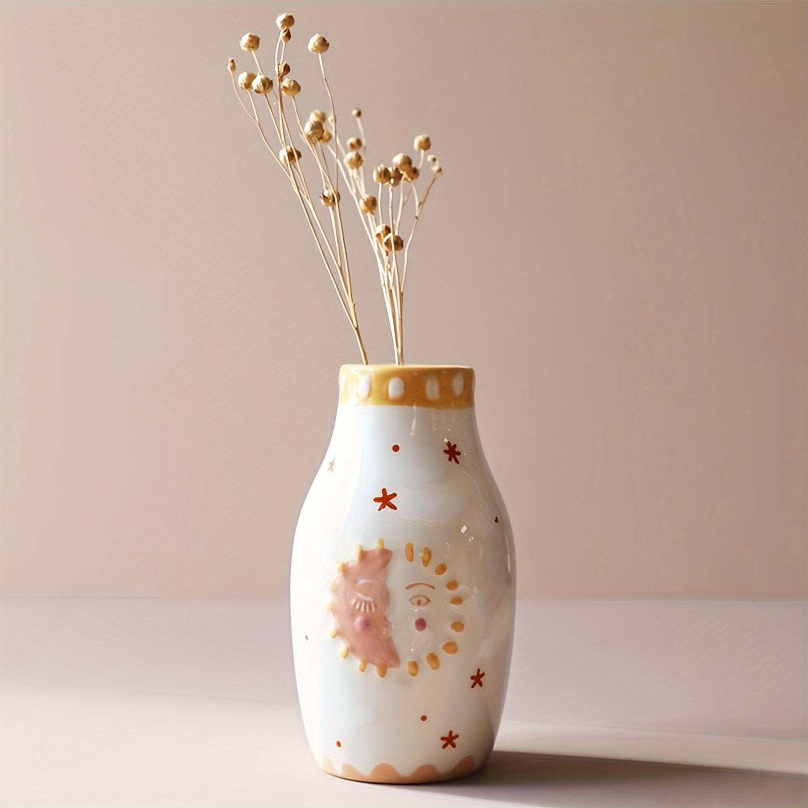 TEMU Unique Ceramic Vase, Cute Decor, Small Cream Vase For Dried Flowers Or Single Bud -