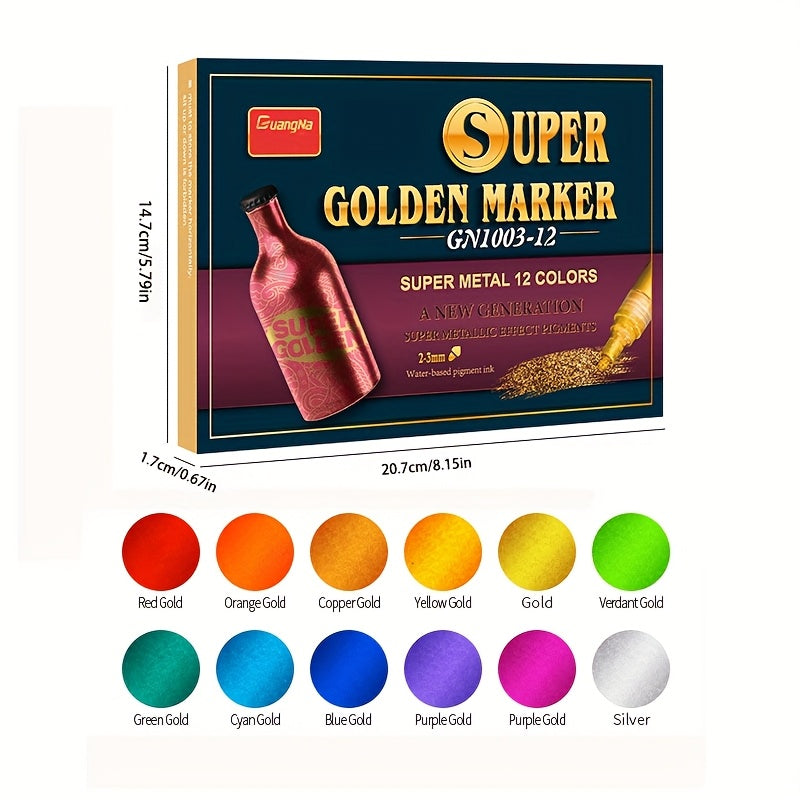 TEMU 12pcs Vibrant Color Acrylic Paint Markers - Metallic Glitter Pens For Versatile Crafting On , Supplies