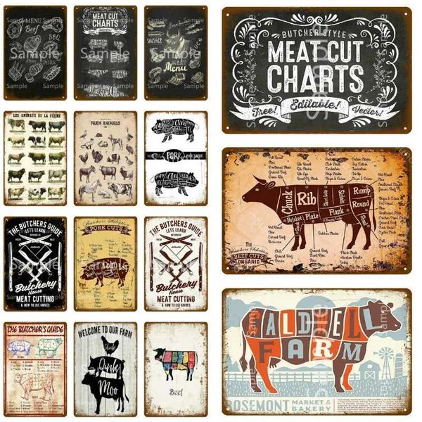 The Butchers Guide Poster Vintage Metal Signs Meat Cut Charts Painting Kitchen Art Picture Restaurant Wall Decor YL006XJ250116
