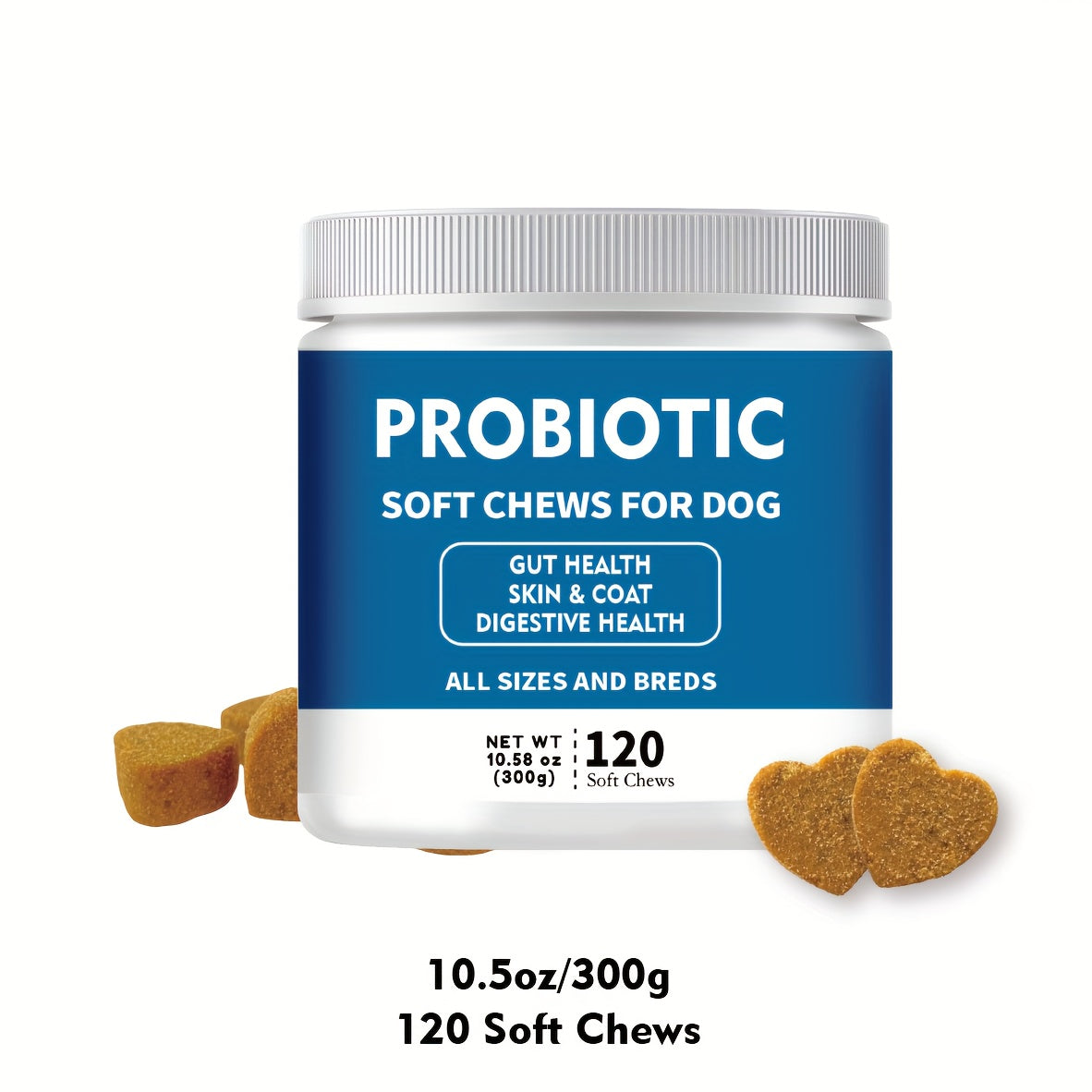 TEMU Probiotic & Digestive Enzyme Chews For Dogs - Skin Coat Support + , Soft Chew Supplement, 120 Chews