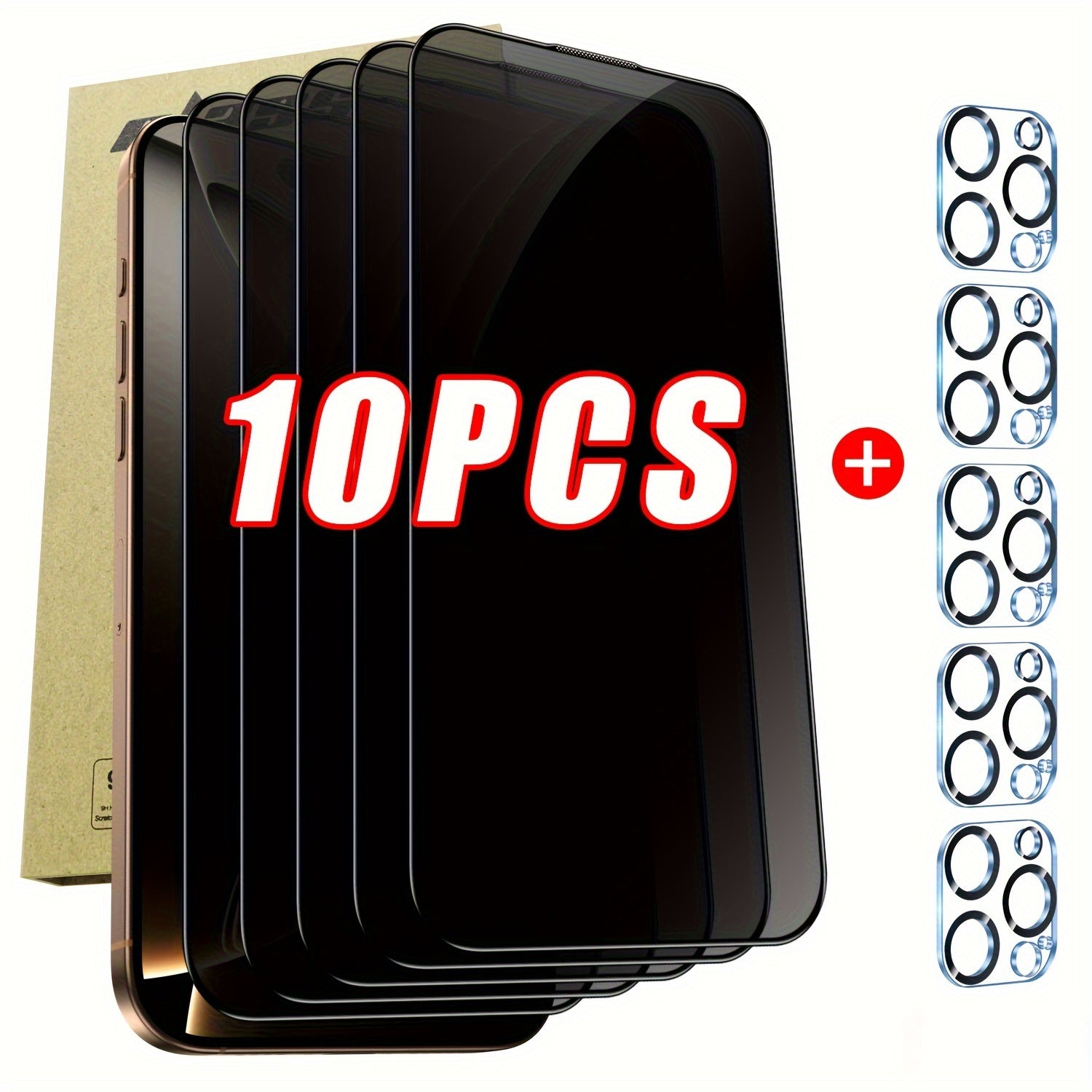 TEMU [10pcs][5 5 Packs] For Iphone 16 Pro Max-16 , Privacy Screen Protector With Camera Lens Protective Film Full Coverage -proof Tempered Glass