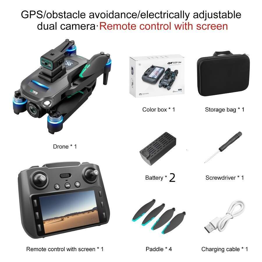 GPS Remote Control with 2 Batteries, Electric High-definition 4K Dual Cameras, Brushless Motor, RC Quadcopter, Toy Drone, Outdoor Aerial, Suitable f