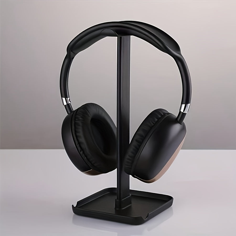 TEMU 1pc Black Headphone Stand With Adjustable Arm - Durable Pp Material, Universal Tabletop Mount For Smartphones, Tablets, And Desktops - Ideal For