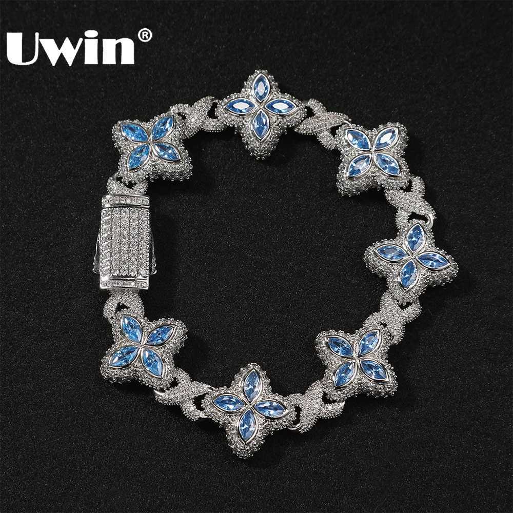 UWIN Iced Baby Blue Baguettecz Floral Infinity Bracelets for Women Men Cubic Zirconia Cuban Link Chain Anklets Fashion Jewelry z250711H60B