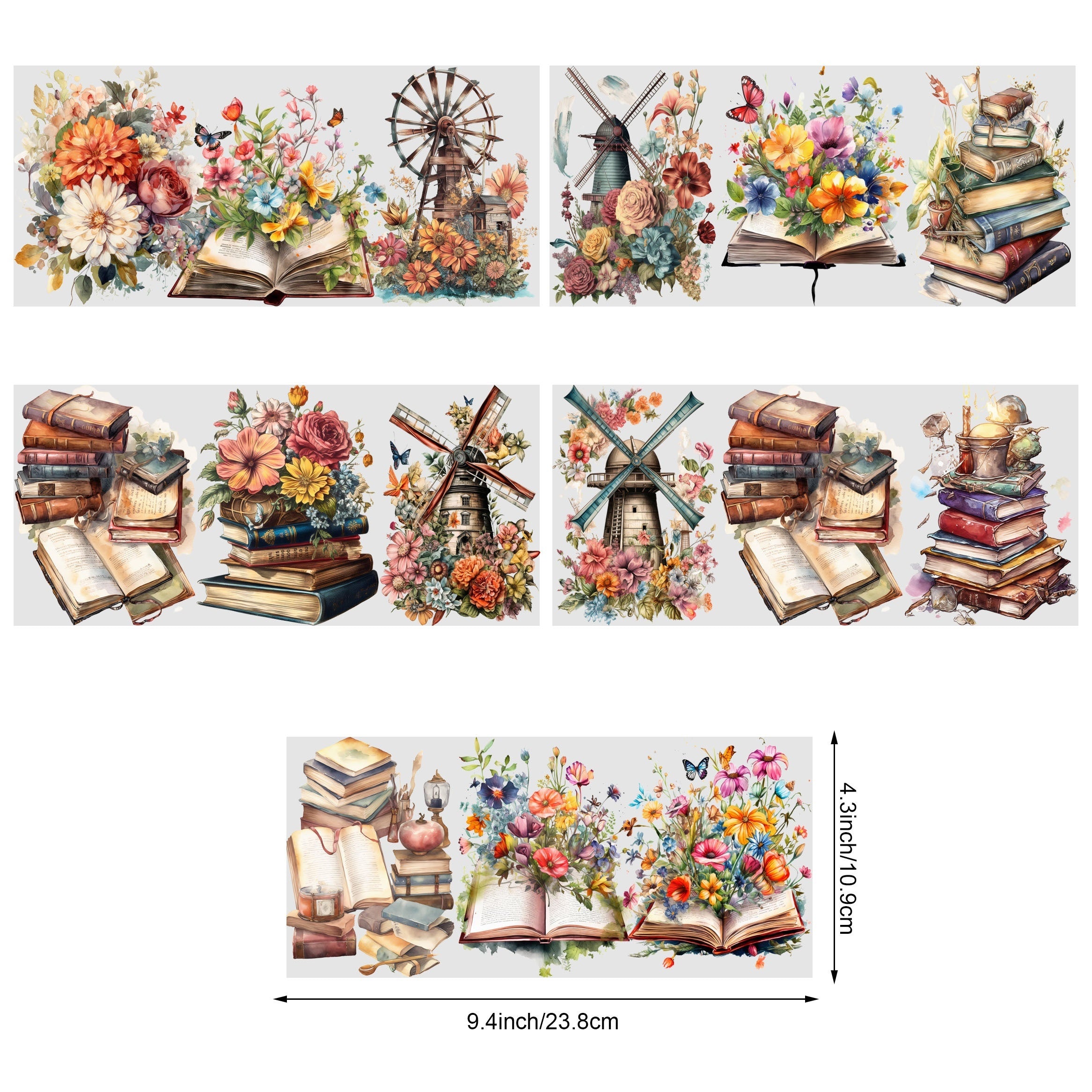 TEMU 5 Sheets Retro Books Uv Dtf Transfer Sticker Glass Cups Diy Wrap Transfer Sticker Glass Cup Waterproof Sticker Bottle Sticker Adhesive