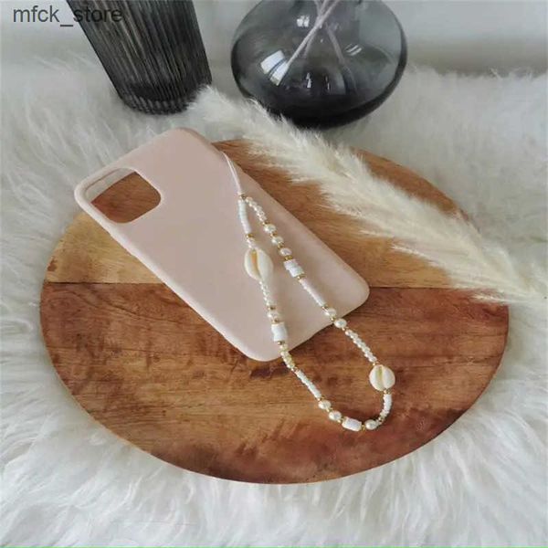 Straps Charms Mobile Lanyard Cellphone Strap Charm Pearl Chain Shell for Cell Phone Accessories J241203