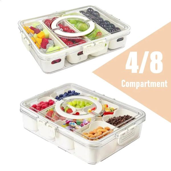 Snack Box Container and Divided Serving Tray with Lid Refrigerator Storage Box for Picnic Container Organizer with Drain Basket 240829