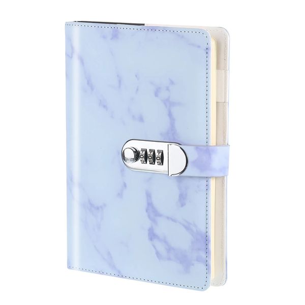 1Pcs A5 Lock Diary with Cute Leather Notebook 100 Pages Marble Card Slot Pen 240808