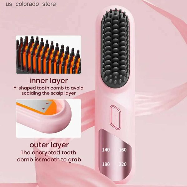 Electric Hair Brushes Hair Straightener Brush Fast Heating Cordless Negative Ions Hot Brush Electric Fluffy Curly Hair Styling Detangling Co