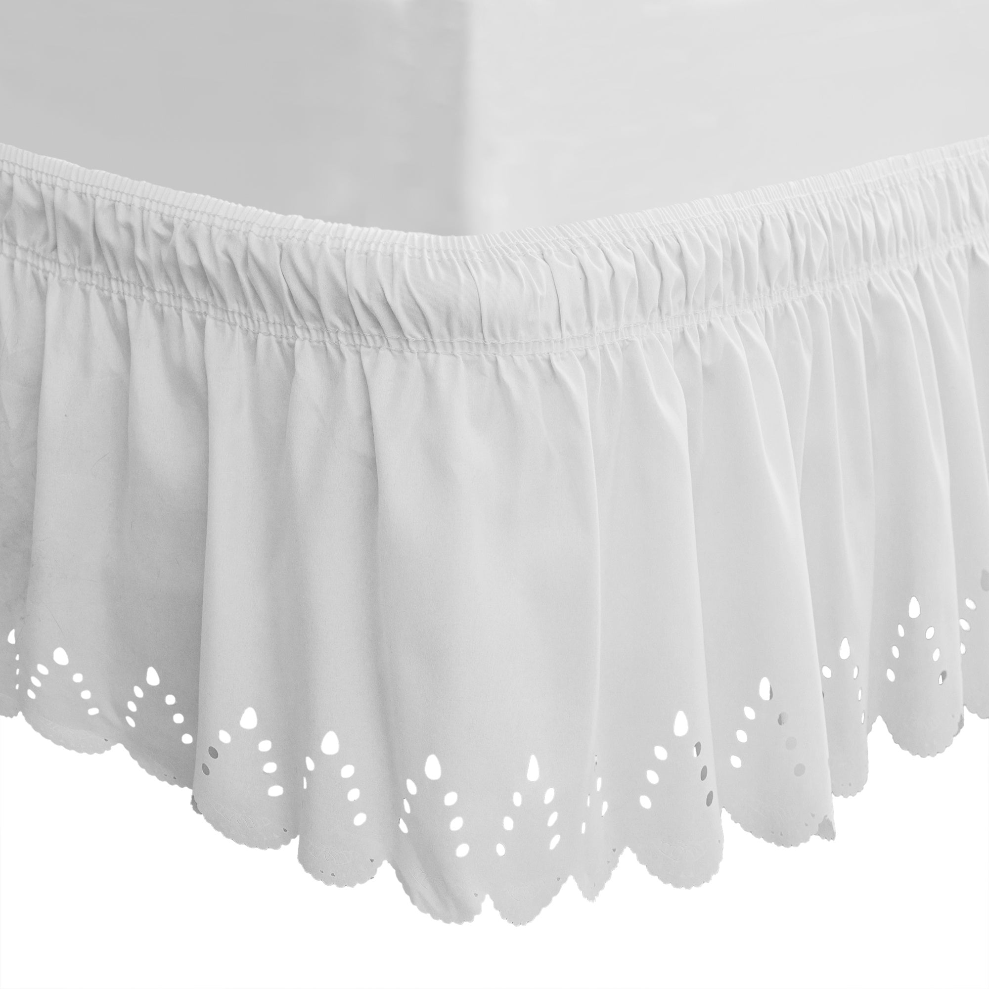 TEMU Embossed Bed Skirt, 14-inch Elastic Eyelet , White Ruffle Drop, Adjustable Bed Cover, Country-rustic Style, Soft Wrinkle & Fade Resistant,