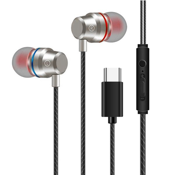 In-ear Headphones Gaming Type-C Wire Metal subwoofer Music Earphones With Microphone Headset Earbuds For Xiaomi Samsung Huawei Mobile Phone