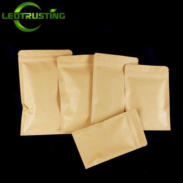 Flat Kraft Paper Foil Inlay Ziplock Storage Bag Resealable Snack Coffee Sugar Powder Salt Heat Seag Packaging Pouches