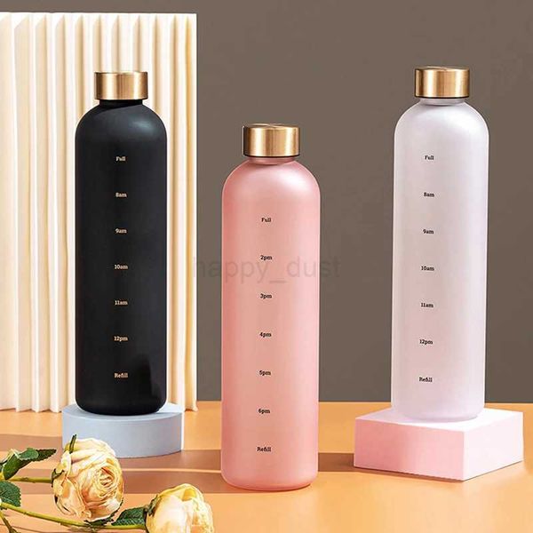 1L Water Bottle With Time Marker 32 OZ Fitness Sports Outdoor Travel Portable Leakproof Drinkware BPA Free Frosted Drink BottlesCL240715