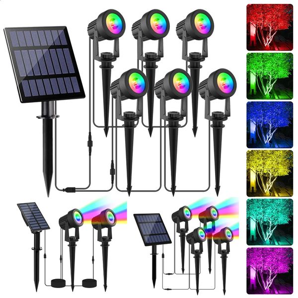 1246 RGB solar spotlight IP65 waterproof outdoor garden light used for Christmas and Halloween party decoration 240902