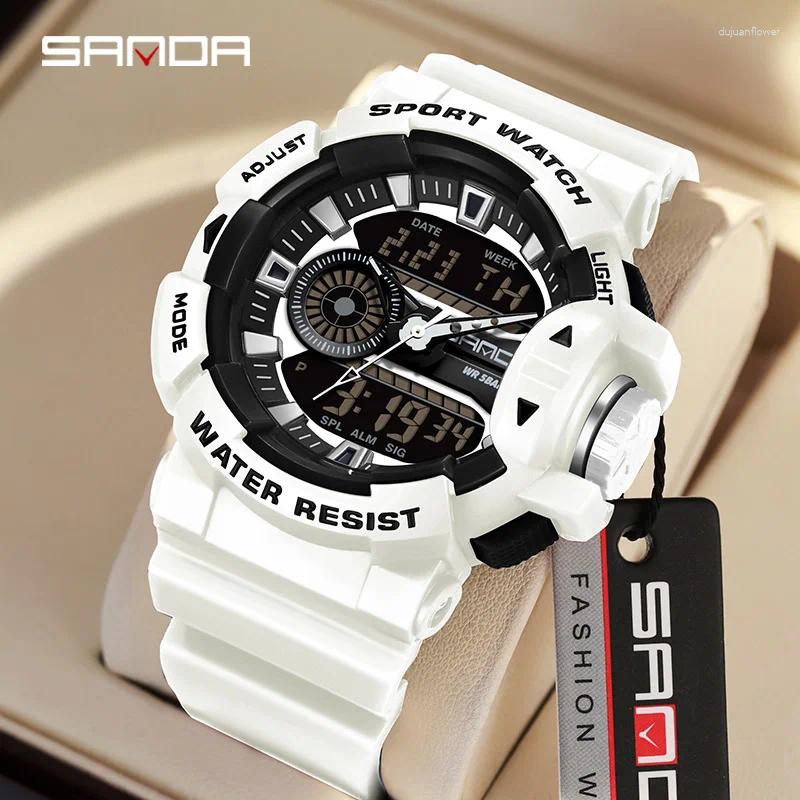 Wristwatches SANDA Brand Fashion Men&#039;s Watch 50M Waterproof Sports Dual Display Timing G Style Students Quartz Digital Clock
