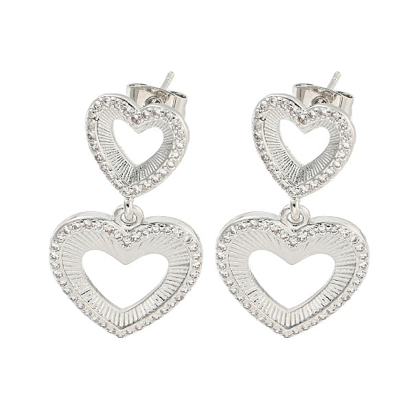 Boucles d'oreilles pendantes en forme de cœur creux en laiton pavé de zircone cubique transparent