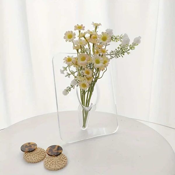 Acrylic Photo Frame Shape Vase for Bedro Off - Unique Decorative Vase Clear vase Dresser decor Trumpet vase Floral vase Jar Y250116