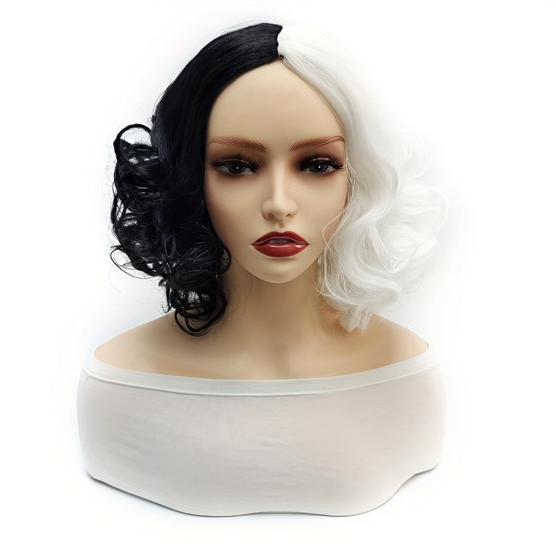 TEMU Halloween 12 Inch Black And White Short Curly Hair For Women Synthetic Bob Wig For Halloween Costume Party Cosplay