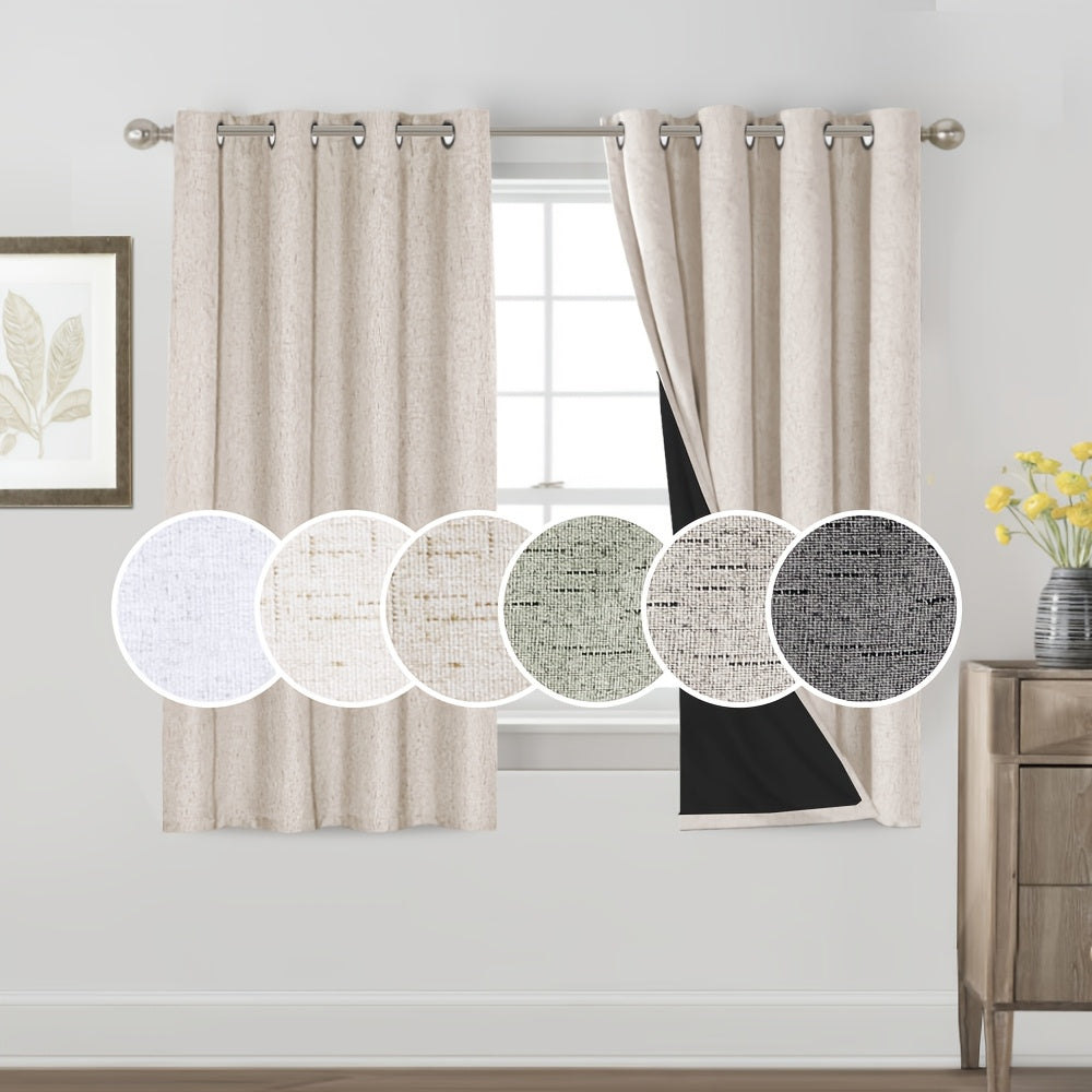 TEMU 2 Panels 100% Blackout Linen Textured Curtains Thermal Insulated Curtains For Winter Noise Reducing Window Drapes With Grommet For Hall Room