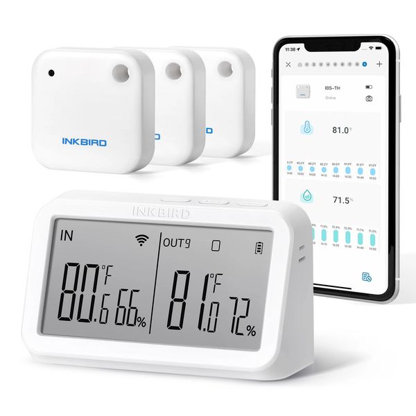 Inkbird wireless temperature indoor outdoor digital hygrometer thermometer and humidity monitor with 3 sensors for home office 250106