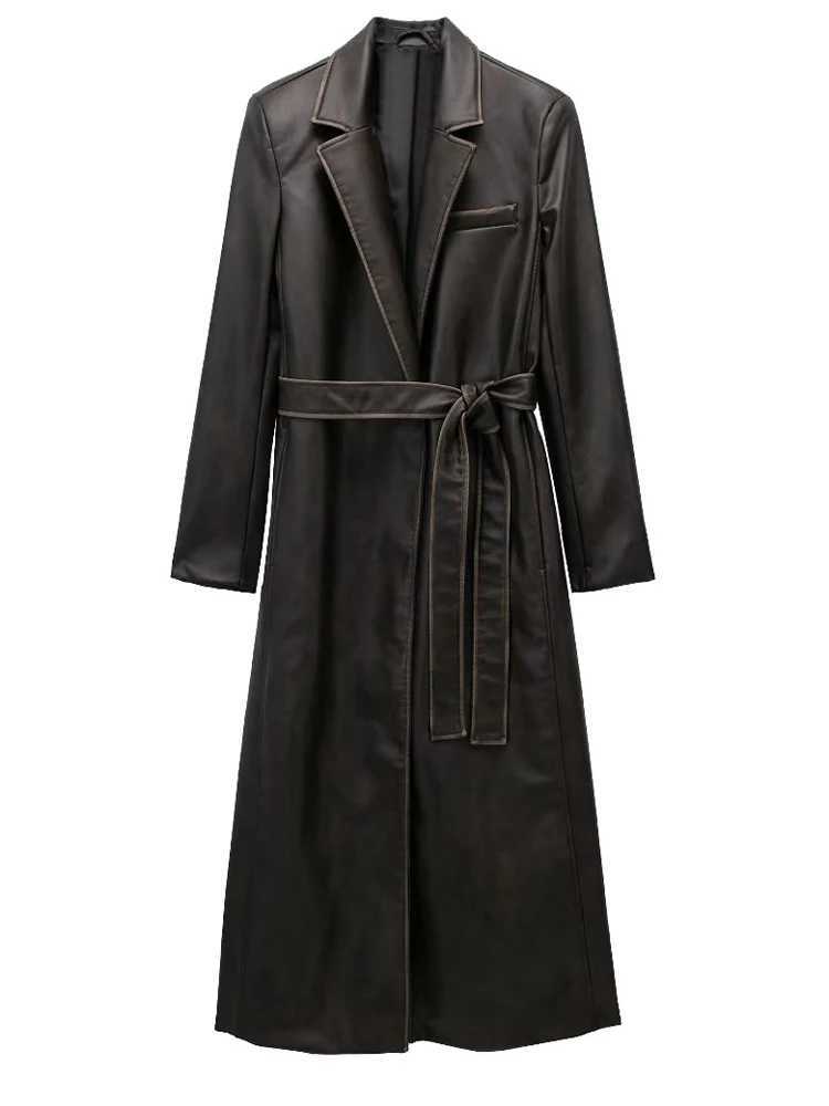 Women Casual Fashion Loose Turn Down Collar Trench French Streetwear Solid Long Sleeve Lace Up Coats New Autumn Winter TrenchX240921