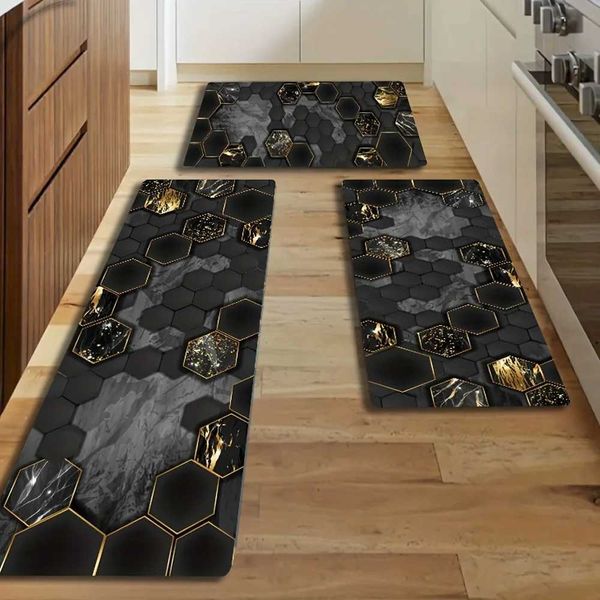Geometric Marble Carpet for Bedroom Living Room Hallway Bedside Anti-slip Absorbent Floor Mat Long Strip Kitchen Rug Home DecorXJ241101