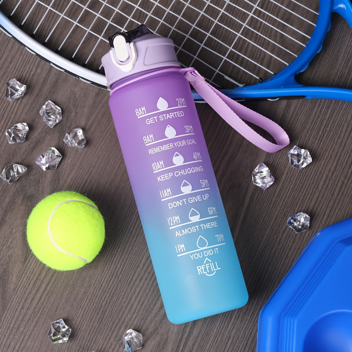 TEMU Gradient Color Motivational Water Bottle - Time Marker For Hydration Tracking, Leakproof Design With Fun Stickers To - & Motivated