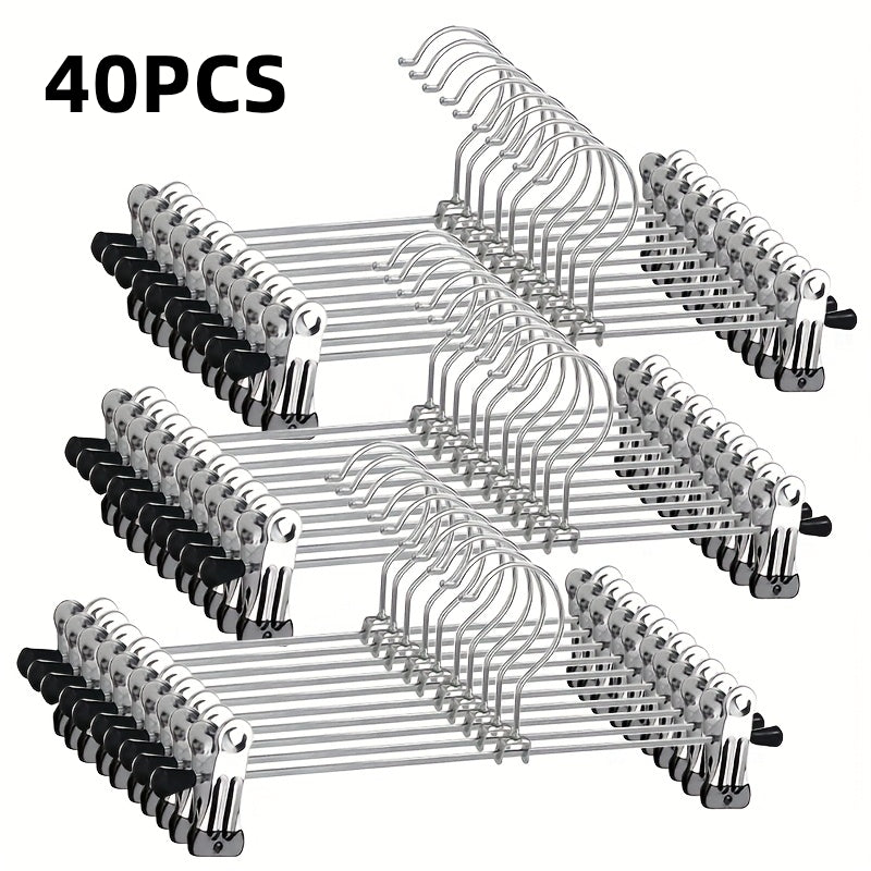 TEMU 40pcs High-end Space-saving Hangers, Metal Pants Hangers With Clips- Coated Surface, Adjustable Clips, Suitable For Skirts, Jeans, Shorts,