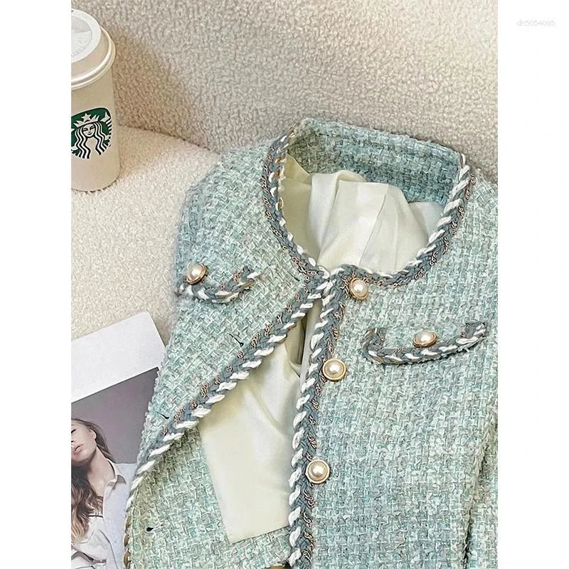 Women&#039;s Jackets Vintage Cropped Tweed Jacket Women Elegant Patchwork Quilted Coats Winter Ladies Korean Long Sleeve Short Outerwears