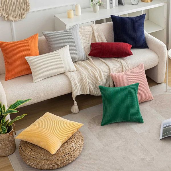 New Arrival Cozy Striped Corduroy Cover over 30x50cm Soft Square Throw Cover Case Soft Cushion Cover Z241113