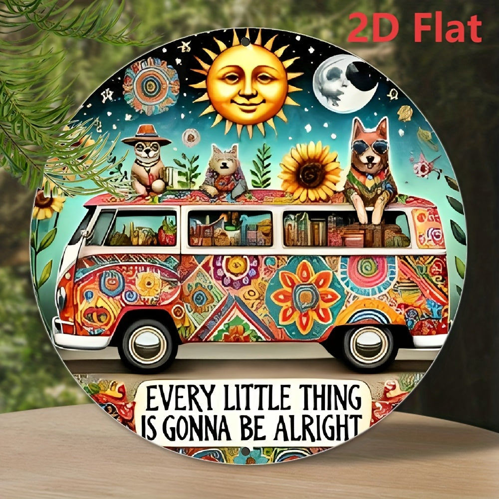 TEMU 2d Flat, Vintage Animal Hippie Van Decorative Aluminum Sign - 8x8 Inch Wall Hanging Art Plaque, Multi-use Metal Sign For Home, Garden, Coffee