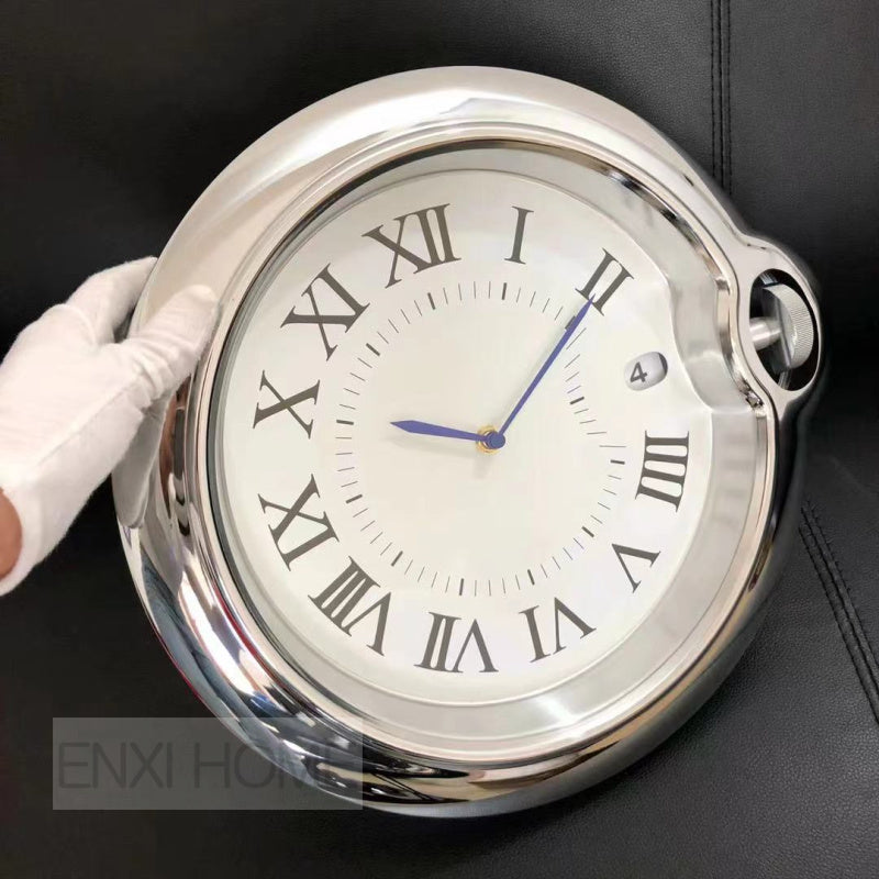 Watch Design Wallclocks Luxury Wall Clock with Calendar Date Metal Wall Decor Blue Mute Sweeping Hands Quartz Reloj De Pared Housewarming Gift Ballo